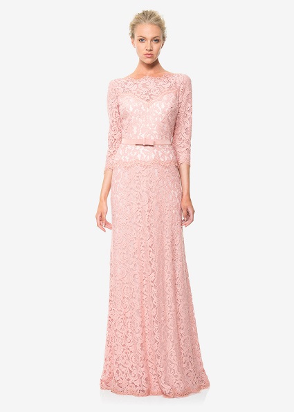 Lace ¾ Sleeve Gown with Grosgrain Ribbon Belt