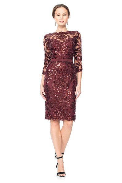 Paillette Embroidered Tulle ¾ Sleeve Dress 