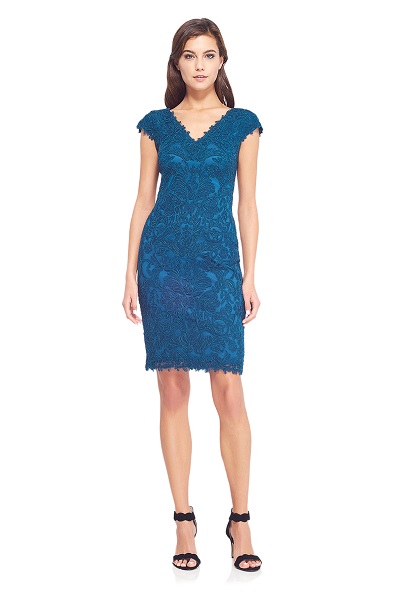 Corded Embroidery on Tulle Cap Sleeve Dress