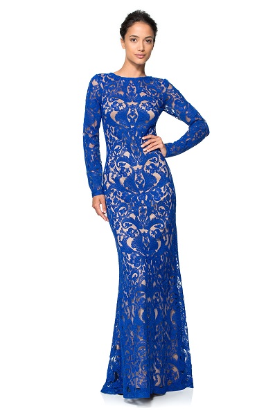 Corded Embroidery on Tulle Long Sleeve Gown