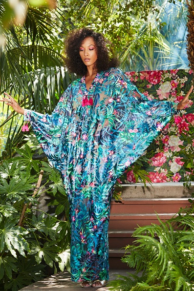MOTIF BURNOUT VELVET LONG SLEEVE CAFTAN