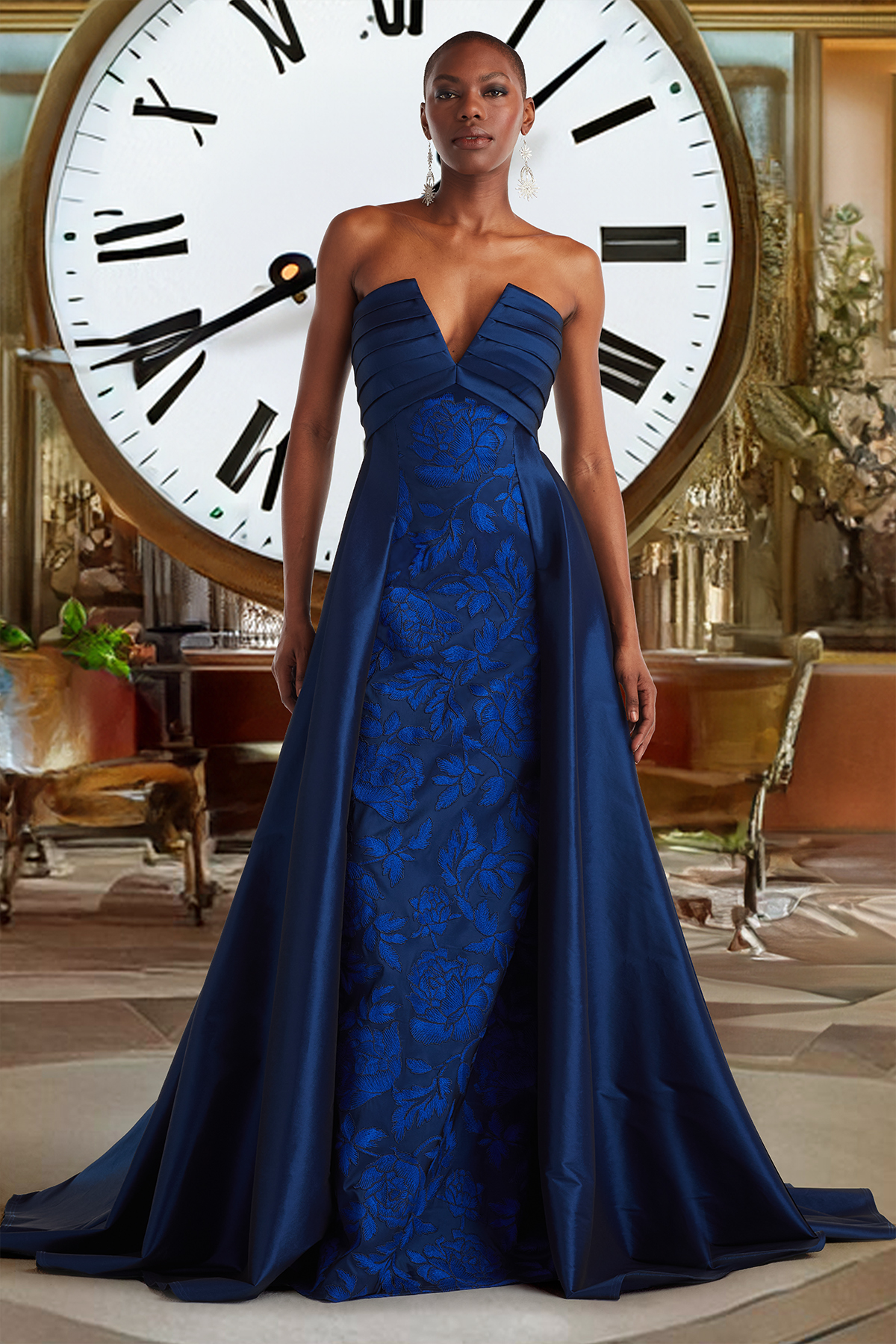 SAPHIRE ARCHIVAL EMBROIDERED CONTRAST TAFETTA STRAPLESS BALL GOWN