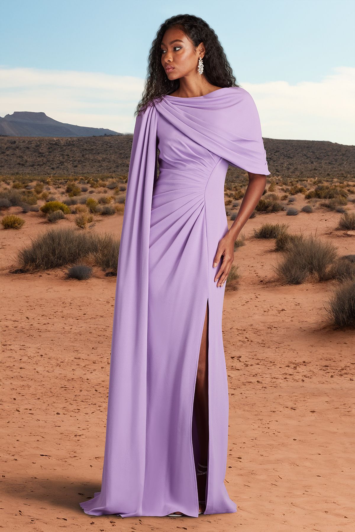 PURPLE HAZE TEXTURED CREPE SHAWL DRAPED GOWN 