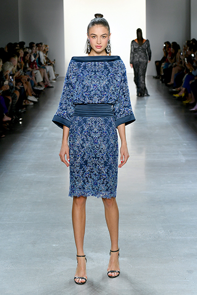 BLUE VIOLET/ NAVY CORD EMBROIDERED TULLE AND SATIN KIMONO SLEEVE DRESS