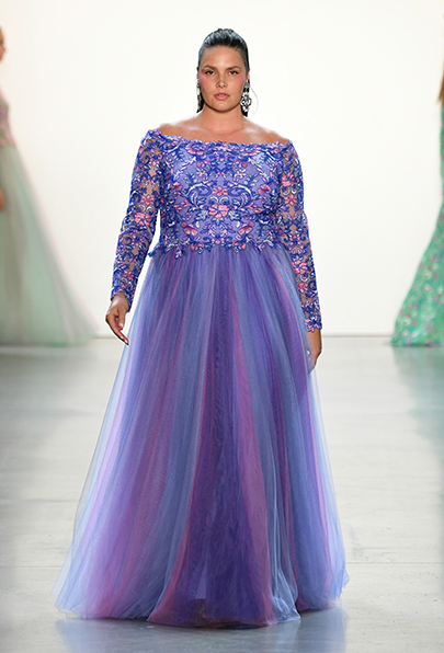 DEEP VIOLET FLORAL EMBROIDERED TULLE OFF-THE-SHOULDER FULL SKIRT GOWN