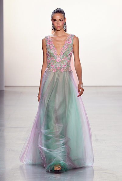 PETAL/JADE FLORAL EMBROIDERED SLEEVELESS V-NECK TULLE FULL SKIRT GOWN