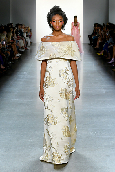 GOLD NISHIJIN-ORI LIKE BROCADE OFF-THE-SHOULDER A-LINE GOWN
