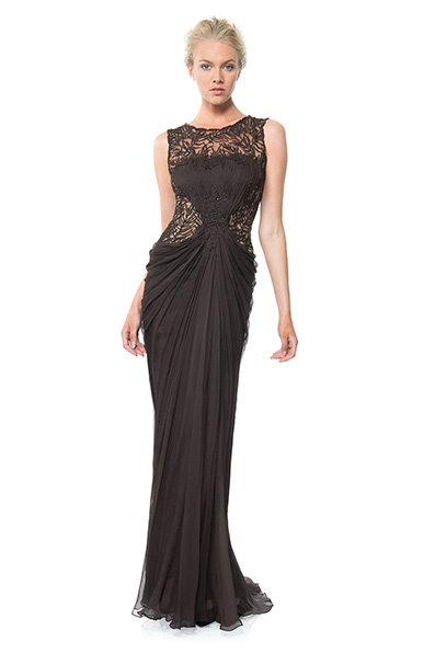 Beaded Crinkle Chiffon Gown